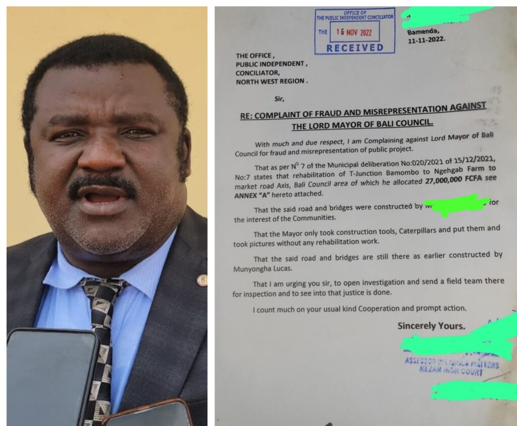 BALI COUNCIL: 27 MILLION FCFA ROAD PROJECT SPARKS FRAUD COMPLAINT AGAINST MAYOR BALI COUNCIL: 27 MILLION FCFA ROAD PROJECT SPARKS FRAUD COMPLAINT AGAINST MAYOR